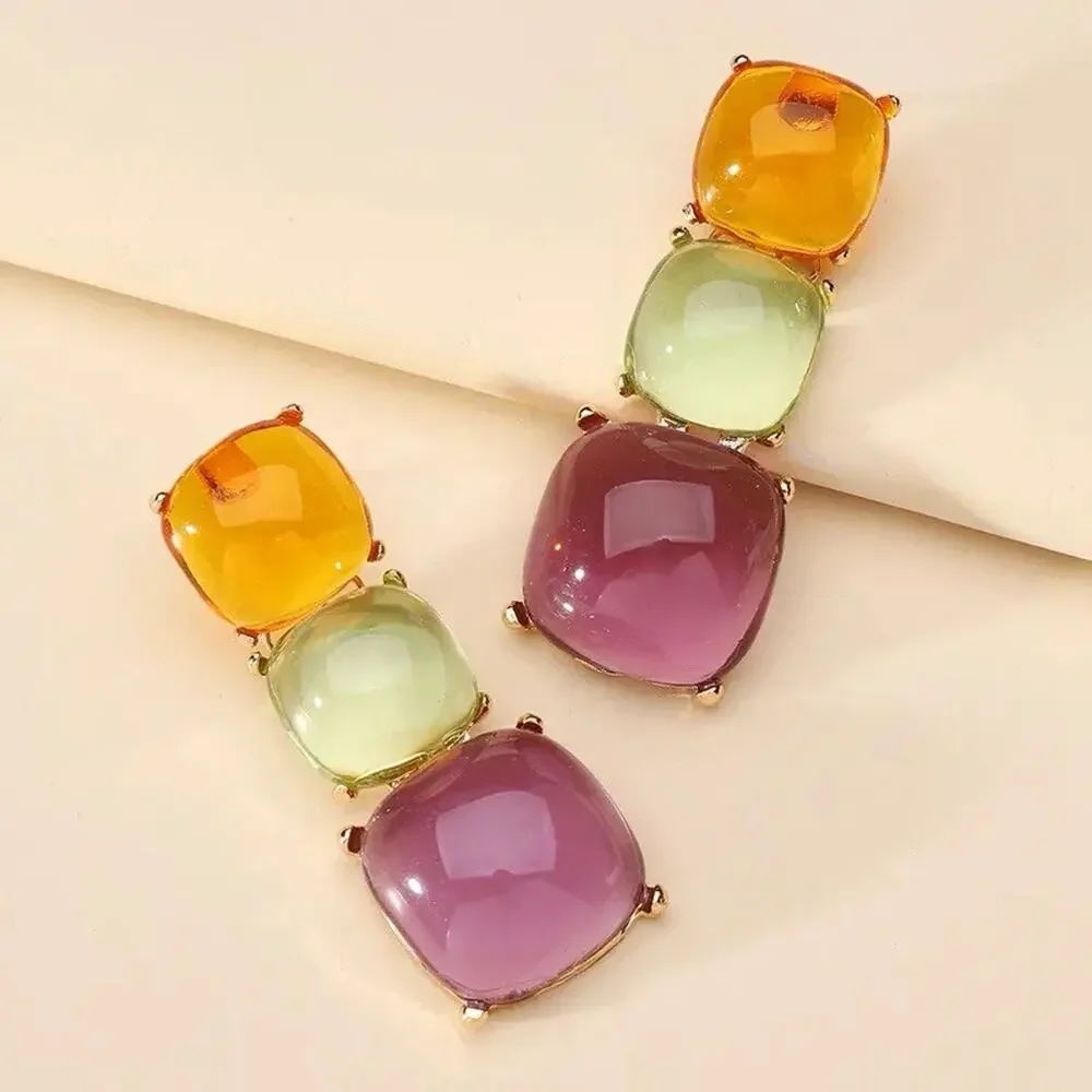 Zara Clear Earrings Lucite Candy Boho Cabochon Gold Jelly Gripoix Geometric Boho
